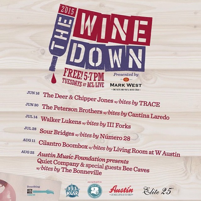 We're excited to be a part of #TheWineDown again this year - presented by #MarkWestWines! Join us at @acllive, six Tuesdays out of the summer for live, local music + eats + shopping from 5-7 p.m.! Don't miss the #AMF finale on August 25th!